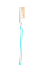 Natural bristle toothbrush with blue handle isolated on white