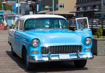 Blue Car in Ketchikan Downtown, Alaska