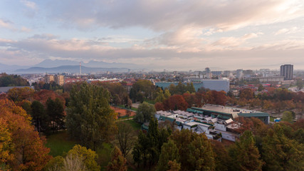 Spectacular morning panoramic city view of Ljubljana.