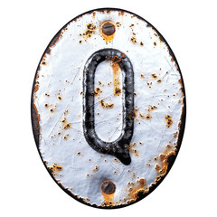 3D render capital letter Q made of forged metal on the background fragment of a metal surface with cracked rust.