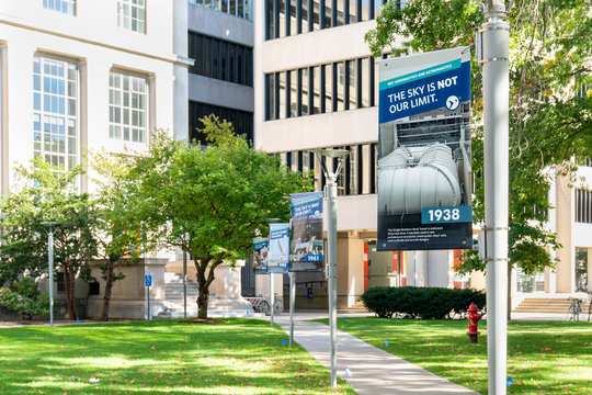 Walkway And Banner  At The Campus Of The Massachusetts Institute Of Technology