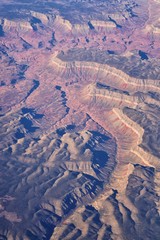 Grand Canyon National Park in Arizona, aerial view from airplane, UNESCO World Heritage Centre Geological history site. In the United States of America. USA.