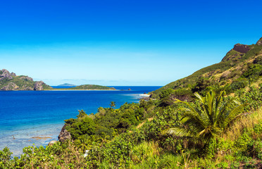 Tropical landscape of the island, Fiji. Copy space for text.