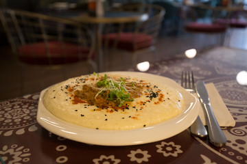 Georgia. Corn porridge with cheese elardzhi