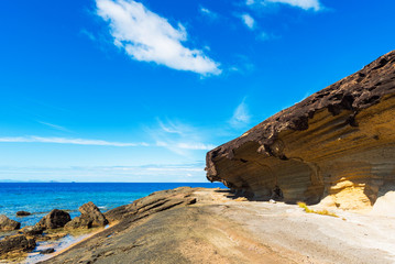 View of the rocky beach of the island, Fiji. Copy space for text.
