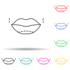 Lips botox enlarge  augment multi color style icon. Simple thin line, outline vector of anti agies icons for ui and ux, website or mobile application