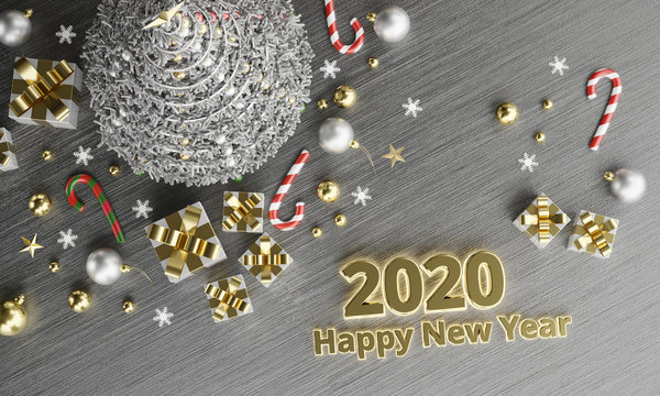 2020 texts Happy New Year Background in Christmas themes topview, 3d rendering.