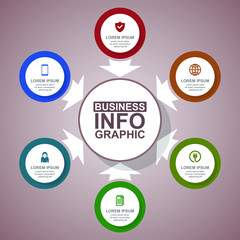 Business, energy and technology diagram, flat design circular infographic vector template, web presentation in 6 options