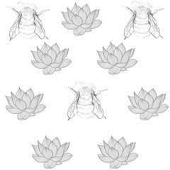 Wild Bees and Lotus Drawing Background Illustration