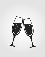 wine glass cheers icon. clinking champagne glasses. isolated vector image in black and white style