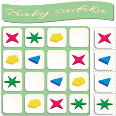 Sudoku for kids with colorful geometric figures. Game for preschool kids