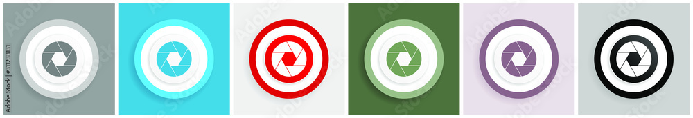 Poster photo shutter icon, camera, photography vector illustrations in 6 colors options for web design and 