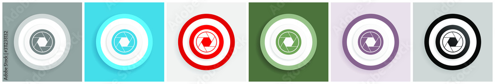 Poster photo shutter icon, camera, photography vector illustrations in 6 colors options for web design and 
