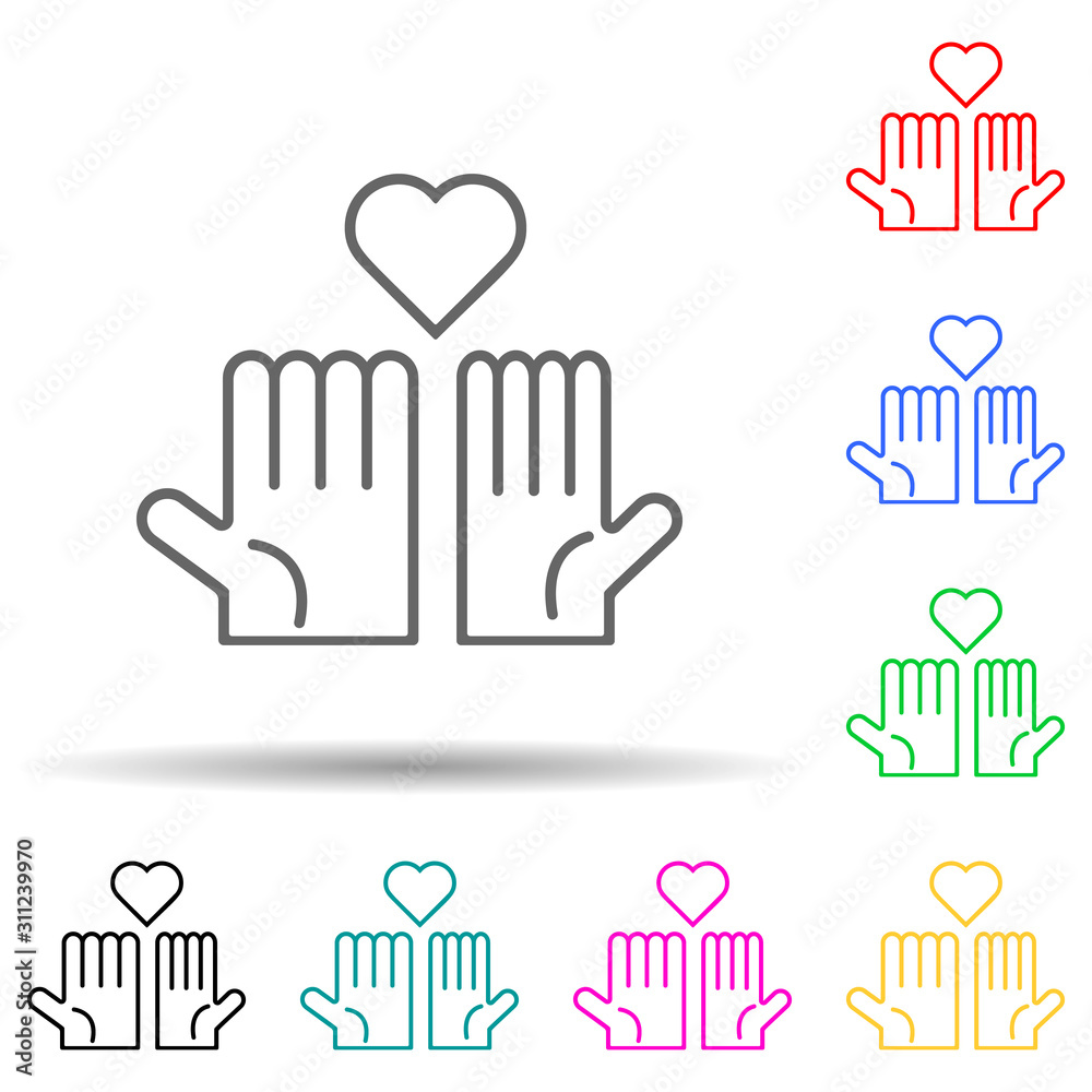 Sticker hands and heart multi color style icon. Simple thin line, outline vector of friendship icons for ui and ux, website or mobile application