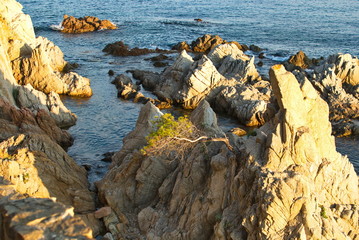 Barcelona, Spain - 18.08.2019: Beautiful cliffs on the Spanish coast of the Mediterranean Sea