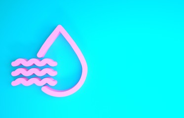 Pink Water drop percentage icon isolated on blue background. Humidity analysis. Minimalism concept. 3d illustration 3D render