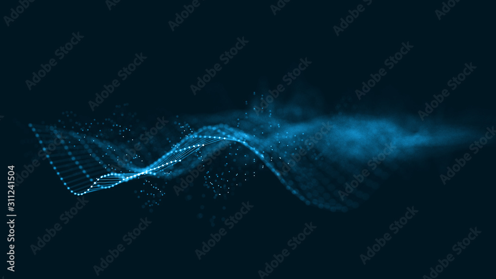 Fototapete Abstract 3d rendering futuristic dots and lines. computer geometric digital connection structure. Visual information complexity. Intricate data threads plot. Intelligence artificial