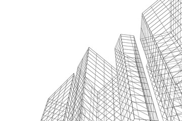 Abstract architectural background. Linear 3D illustration. Concept sketch