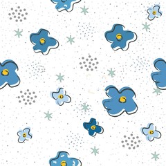 Hand Drawn Seamless Pattern with plants and berries. Artistic Creative Design.