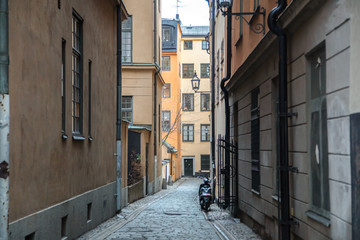 Amazingly beautiful place. Narrow streets of the old city in Stockholm.