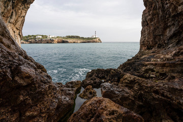 Lighthouse of Portocolom, Majorca island, Mediterranean Sea, Mallorca Spain