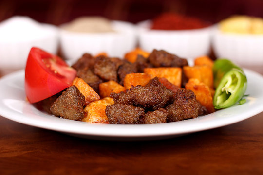 Feed lamb liver with potatoes and tomatoes arnavut cigeri  for Hotel & Restaurant Orders and Menu and Internet and TV