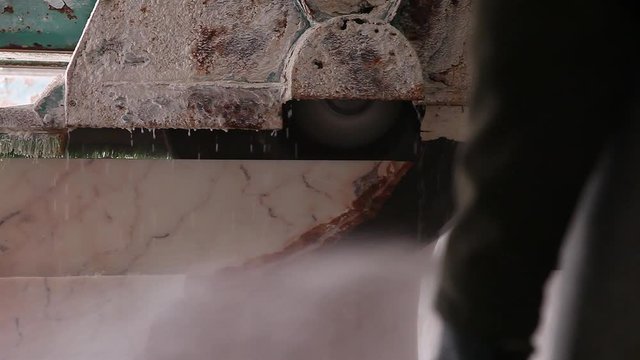 industrial marble saw machine cutting 