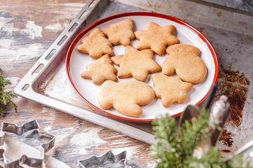 Christmas homemade cookies on a plate. Traditional treat for Christmas and New Year