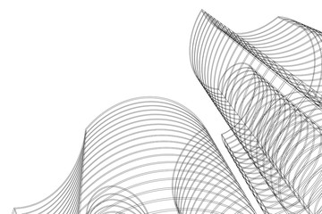 Modern architecture building. Linear 3d illustration. Concept sketch