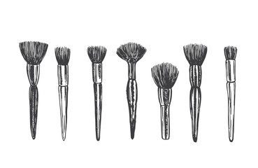 Makeup brushes hand drawn illustration