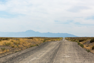 Dirt road running through the middle of the desert and sagebrush