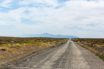 Fototapeta premium Dirt road running through the middle of the desert and sagebrush