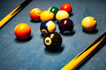 Balls for billiards on the table.