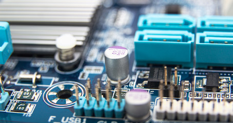 Connectors SATA on the motherboard.  Electronic circuit board