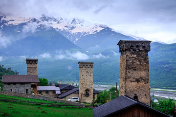 Svan towers in the mountains GEORGIA