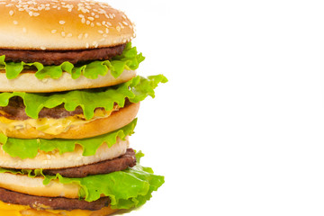 Part of big burger isolated on white background