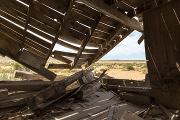 Ruined ghost town mining buildings in Mandalay Spring Nevada
