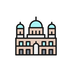 Berlin Cathedral, landmark of German flat color line icon.