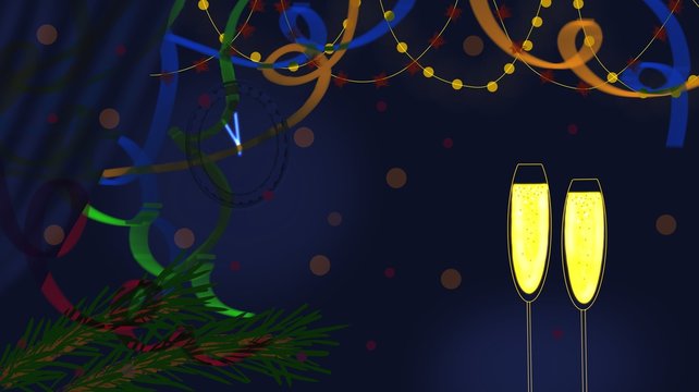 christmas background with champagne