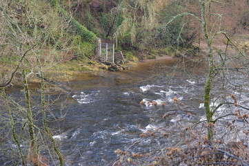 A walk along the banks of the River Ericht at Blairgowrie on a cold, misty, December day