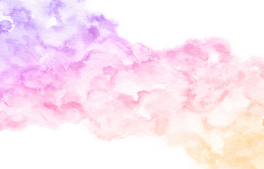 Watercolor abstract background of blue, purple, pink and yellow colors. Abstract pastel gradient illustration.