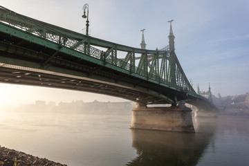 The Liberty Bridge in Budapest in Hungary, it connects Buda and Pest cities across the Danube river.