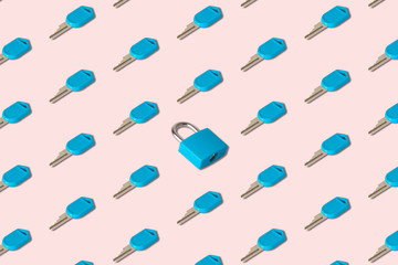 Small key with closed key lock pattern protection abstract composition.