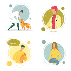 Veterinary Doctors Avatars with Cats and Dogs.