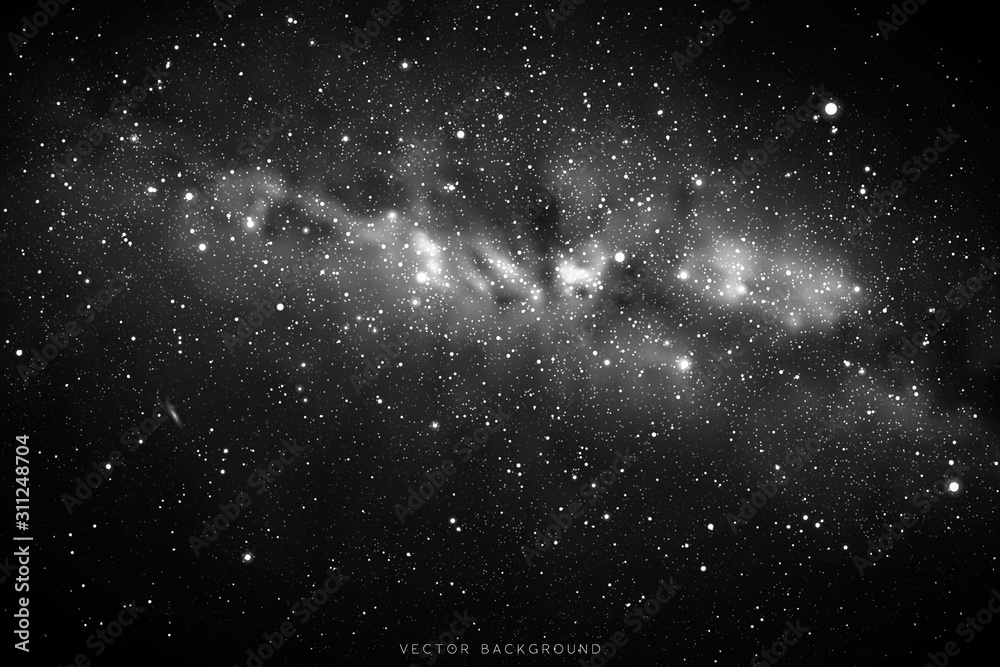Sticker night starry sky, milky way. galaxy in space. black white background