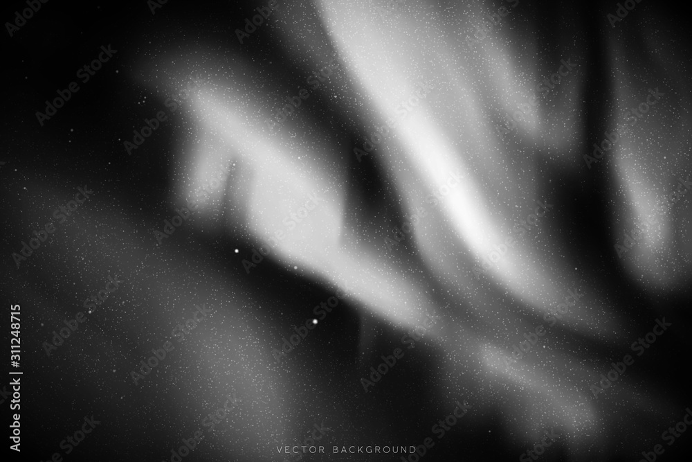 Sticker vector illustration with beautiful starry sky and northern lights. abstract black and white backgrou