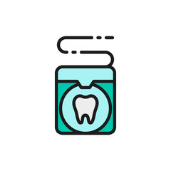 Vector dental floss, tooth care flat color line icon.