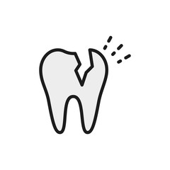 Vector broken tooth, dental problem flat color line icon.