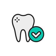 Vector healthy tooth, dental care flat color line icon.