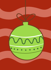 Festive new year green ball on a red background